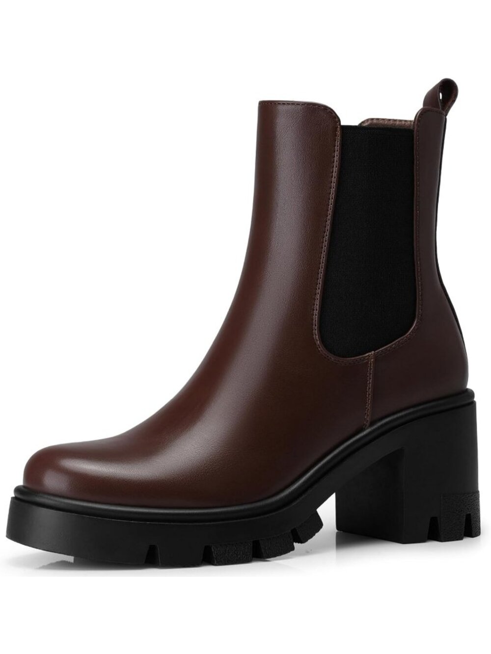 Women’s Brown Chelsea Ankle Boots Chunky Heel Comfortable Travel Boots